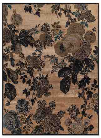 Srijan Art Rugs hand knotted wool and bamboo silk Rug dark amber gold/caviar rectangle