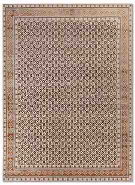 hand knotted wool and bamboo silk Rug white/orange spice rectangle