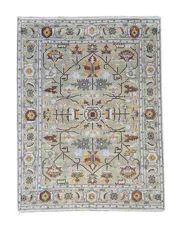 Hand Knotted Wool Rug | Sage Green Serapi Oushak Style | Floral Oriental Area Rug | Custom Size Handmade Carpet