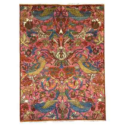 Pink Bird Motif Persian Rug: Hand-Knotted Oushak Wool Rug